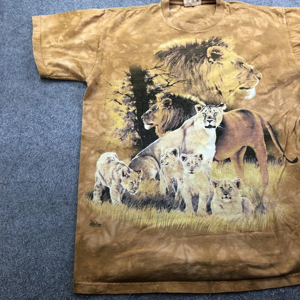 Vintage The Mountain Shirt Mens Large Brown Lion Family Graphic Tee Tie Dye - Picture 2 of 9